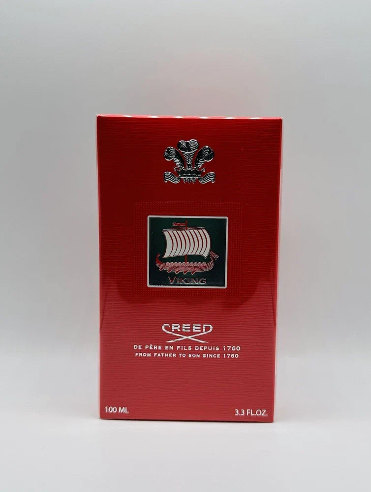 Spacewallart Creed Viking Eau de Parfum for Men 3.3 oz bottle, sealed and new in box, featuring elegant packaging and classic design