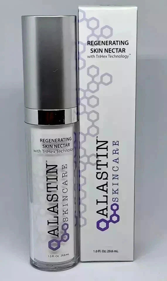 Alastin Skincare Regenerating Skin Nectar in a 1 fl oz bottle, featuring a sleek design with a pump dispenser for facial skincare.