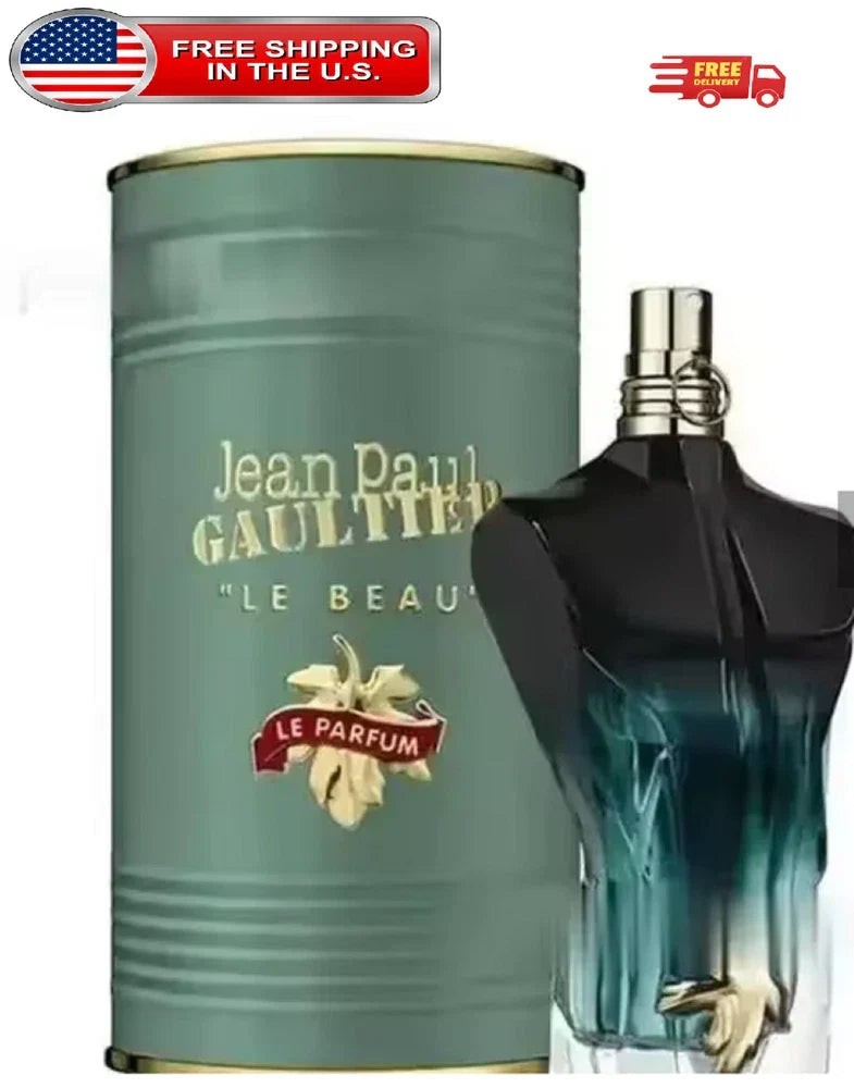 Jean Paul Gaultier Le Beau Le Parfum Intense Eau de Parfum for Men, 4.2 oz bottle, with sleek design and dark fragrance accents.