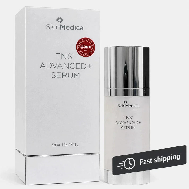 Spacewallart SkinMedica TNS Advanced+ Serum anti-aging face serum in 1 oz sealed bottle, featuring a sleek, modern design.