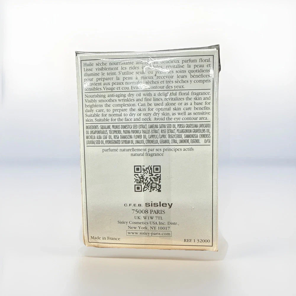 Sisley Black Rose Precious Face Oil in a 0.84 oz bottle, shown with elegant packaging and dropper for skincare application.