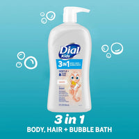 Spacewallart Dial Kids All-in-One Hair, Body Wash and Bubble Bath in peach scent, 32 fl oz bottle with colorful packaging