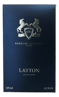Parfums de Marly Layton Eau de Parfum Spray for Men, 4.2 oz, featuring a sleek bottle with elegant branding and modern design.