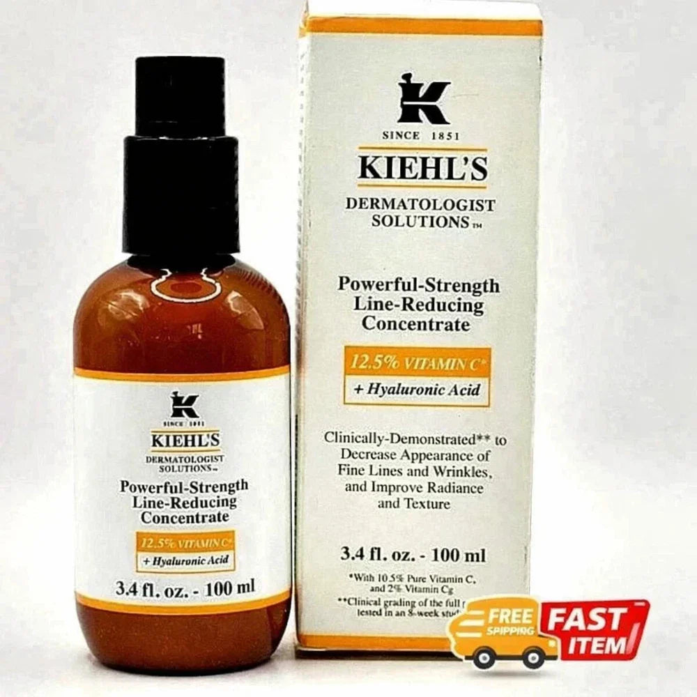 Kiehl's Powerful-Strength Line-Reducing Concentrate with 12.5% Vitamin C and Hyaluronic Acid in a 3.4 oz bottle.