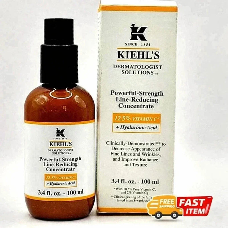 Kiehl's Powerful-Strength Line-Reducing Concentrate with 12.5% Vitamin C and Hyaluronic Acid in a 3.4 oz bottle.