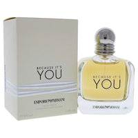 Emporio Armani Because It’s You women’s Eau de Parfum spray bottle, 3.4 oz, with elegant packaging and branding.