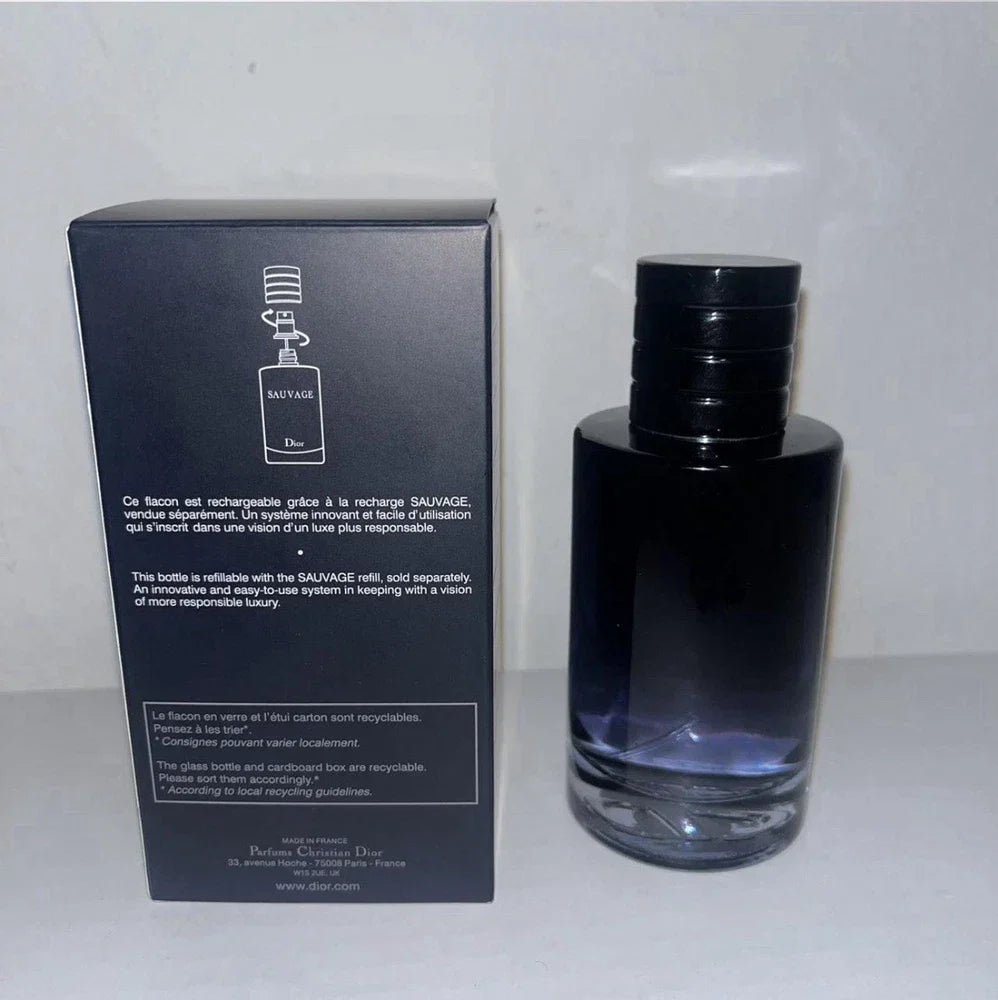 Christian Dior Sauvage Eau de Parfum for Men in 3.4 oz bottle, stylish packaging shown in this image.