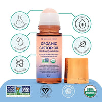 Spacewallart Queen of the Thrones Organic Golden Castor Oil Roll-On with Rose Quartz, 50ml, USDA certified, natural beauty product