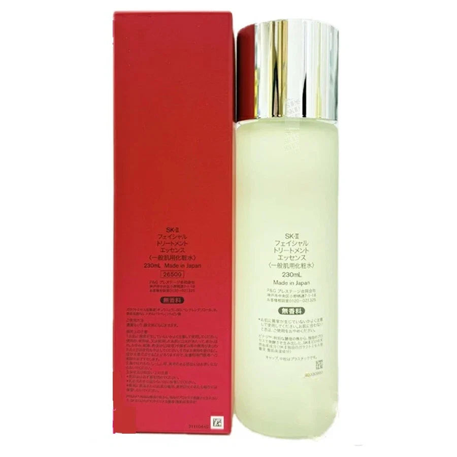 SK-II Facial Treatment Essence in 230ml bottle, clear liquid skincare product with elegant packaging, designed for facial skin nourishment.