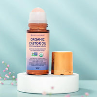 Spacewallart Queen of the Thrones Organic Golden Castor Oil Roll-On with Rose Quartz in 50ml, USDA certified, natural beauty product