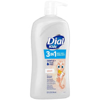 Spacewallart Dial Kids All-in-One Hair, Body Wash & Bubble Bath in tear-free peach scent, 32 fl oz bottle with colorful label.
