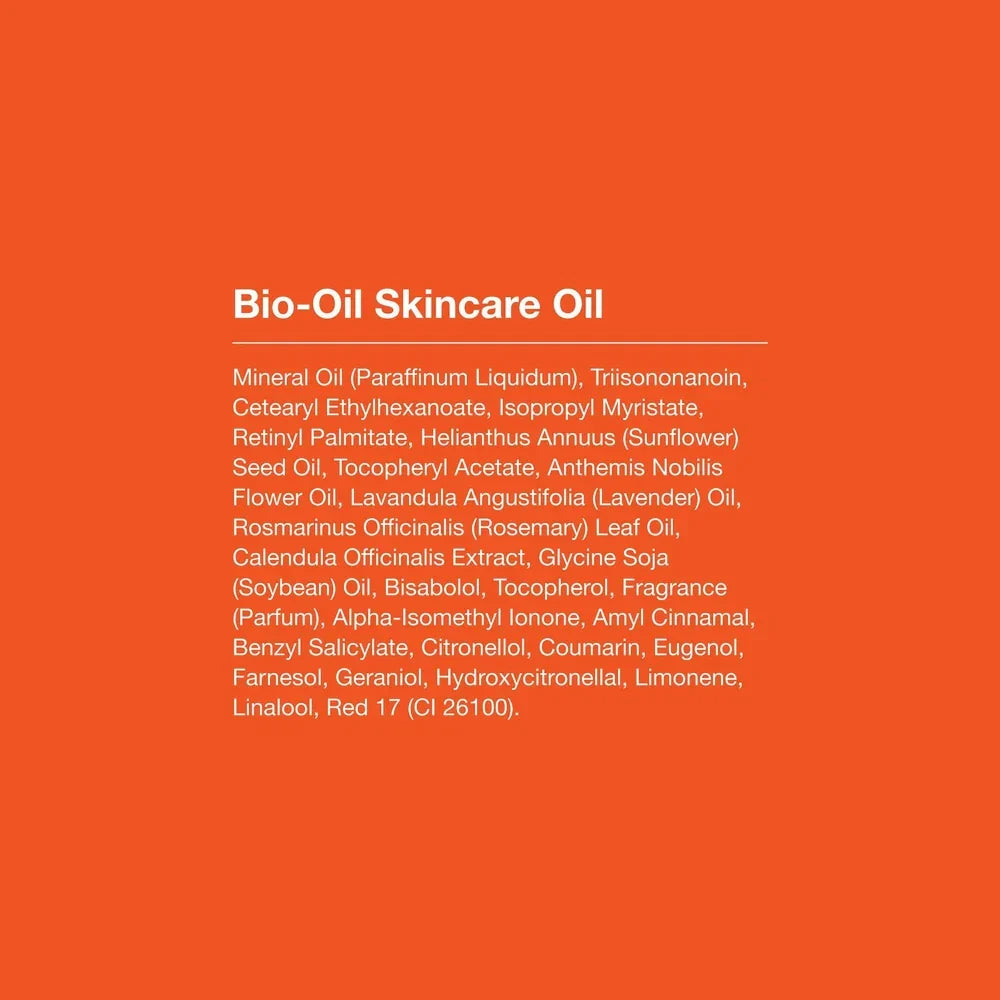 Spacewallart Bio-Oil skincare body oil serum for scars, stretch marks, and skin hydration, shown in a sleek bottle on a white background.