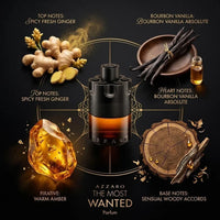 Azzaro The Most Wanted Men’s Parfum Spray in 3.38 oz bottle, sleek design, displayed against a neutral background.