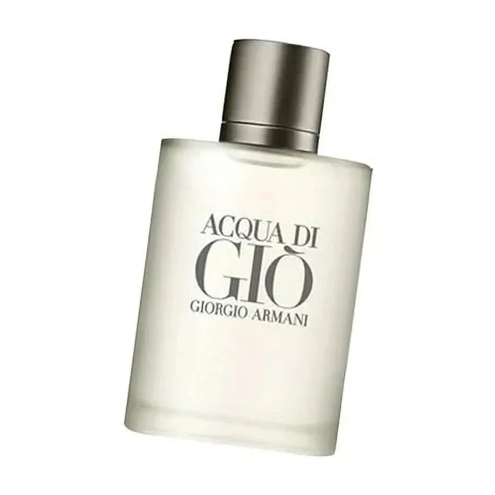 Giorgio Armani Acqua Di Gio Eau de Toilette for Men 3.4 oz bottle with sleek design and clear glass showing the fragrance.