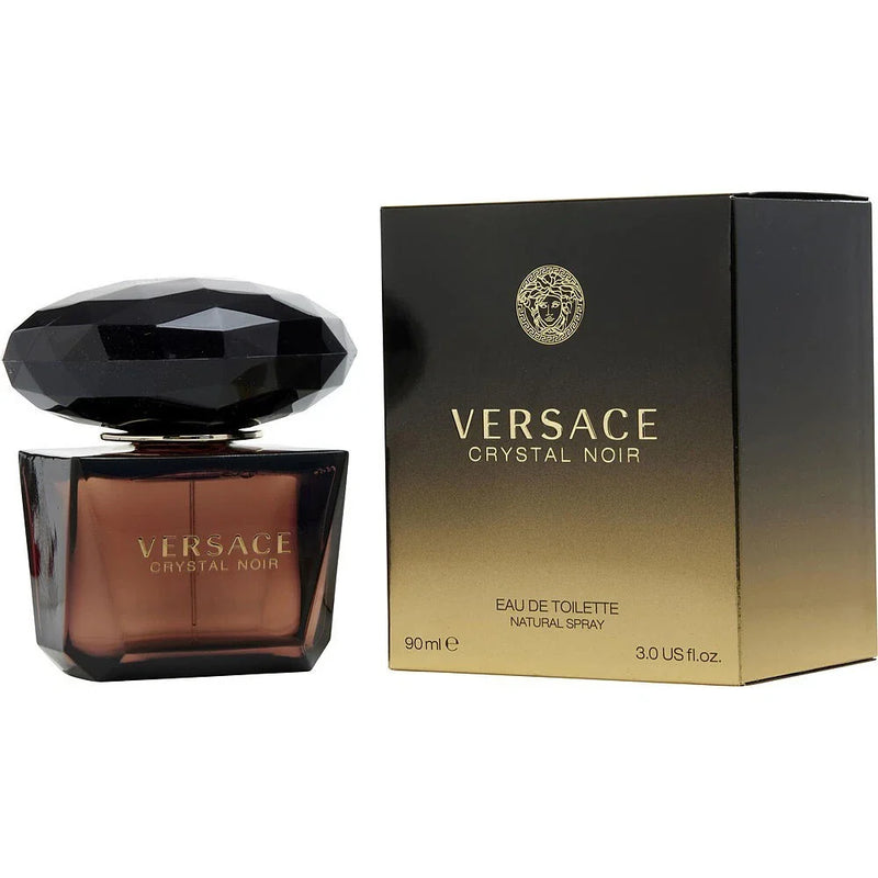 Versace Crystal Noir Eau de Toilette for Women, 3 oz, with a sleek glass bottle and elegant packaging.