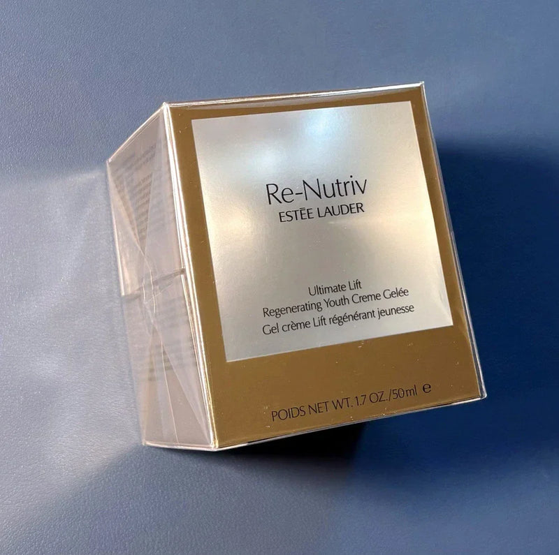 Estée Lauder Re-Nutriv Ultimate Lift Regenerating Youth Creme Gelée in 50ml jar, luxurious anti-aging cream with elegant packaging.