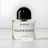 Byredo Mojave Ghost unisex Eau de Parfum 3.3 oz bottle with minimalist design and clear label, displayed on a neutral background.