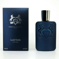 Eau de Parfum Spray for Men, Parfums de Marly Layton, 4.2 oz, elegant bottle with a metallic cap and luxurious label.