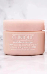 Clinique Moisture Surge 100H Auto-Replenishing Hydrator 1 oz jar, skincare moisturizer for deep hydration, by Spacewallart