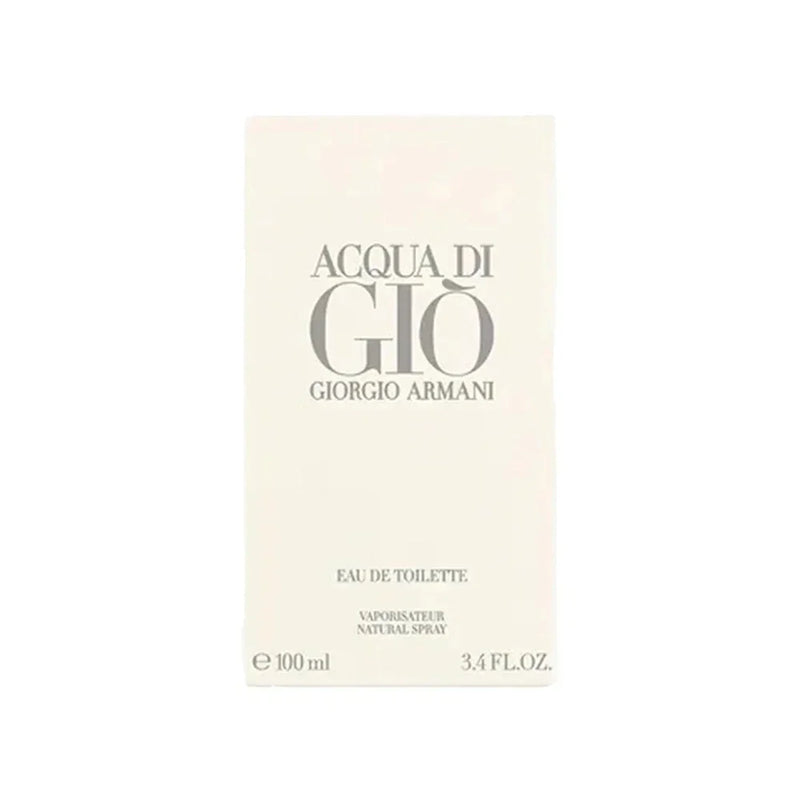 Giorgio Armani Acqua Di Gio Eau de Toilette for Men in 3.4 oz bottle, featuring sleek packaging and clear glass design.