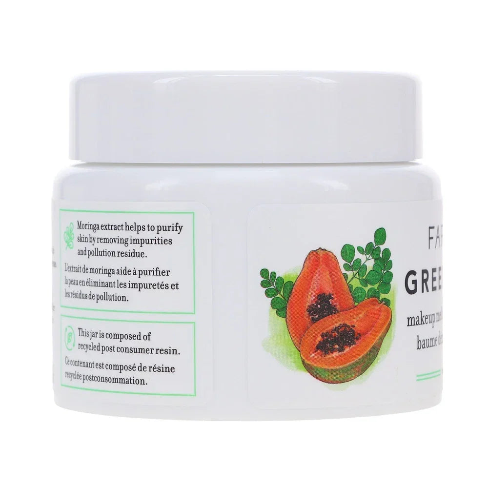 Spacewallart Farmacy Green Clean Makeup Meltaway Cleansing Balm in 3.4 oz jar, showing the creamy balm texture in a beauty product image.