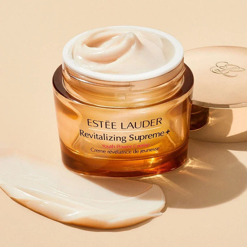 Estée Lauder Revitalizing Supreme+ Youth Power Creme anti-aging moisturizer in 2.5 oz jar, smooth cream with luxurious texture
