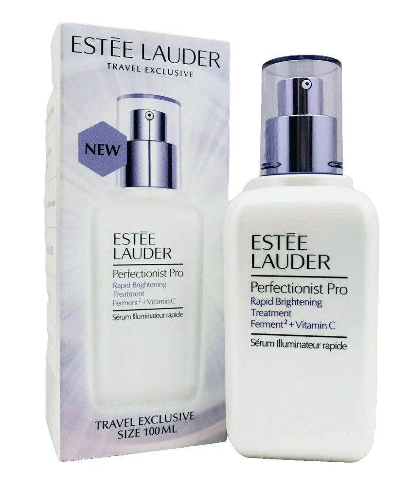 Estée Lauder Perfectionist Pro Rapid Brightening Treatment with Vitamin C in 3.4 oz bottle, designed for skin radiance.