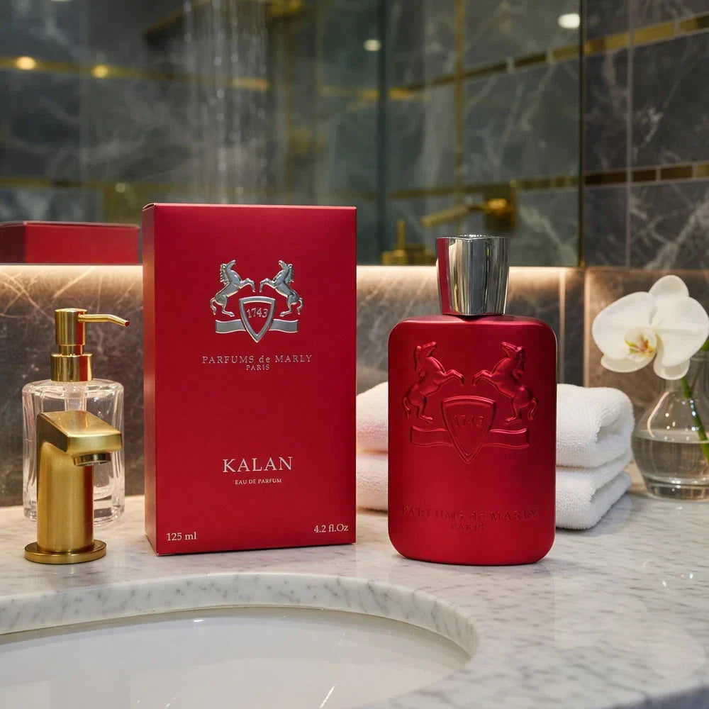 Parfums de Marly Kalan Eau de Parfum Spray for Men, 4.2 oz, featuring a sleek bottle with a luxurious design