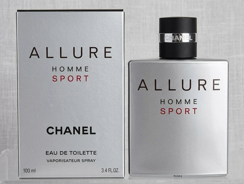 Chanel Allure Homme Sport Eau de Toilette for Men in 3.4 oz bottle, sealed and new, with sleek packaging and label visible.